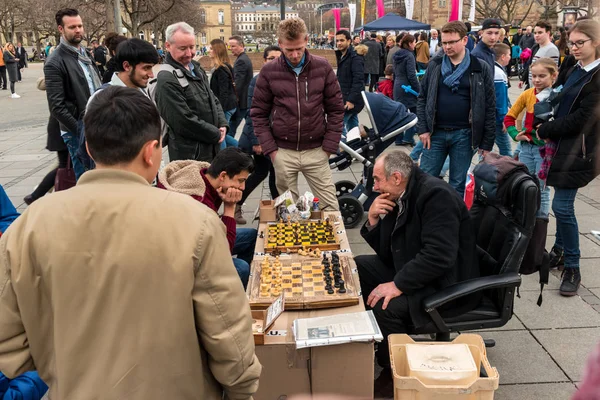 Stuttgart Germany March 2017 Public Chess Game Amateurs Central Historical — Stock Photo, Image
