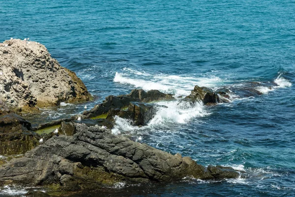 Блакитне Море Хвилі Скелястий Берег — стокове фото