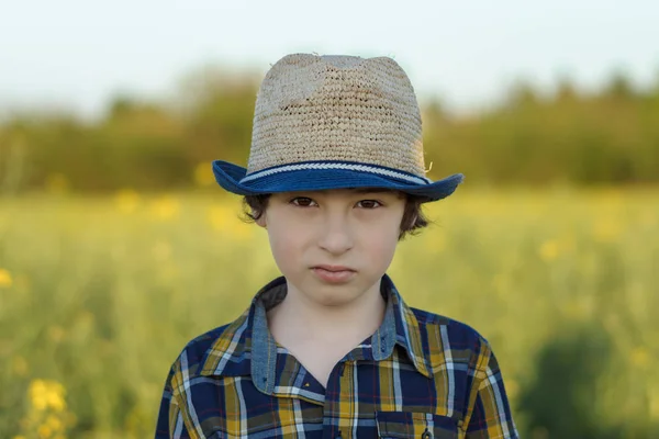 Portrait Boy Hat Shirt Close — Stock Photo, Image
