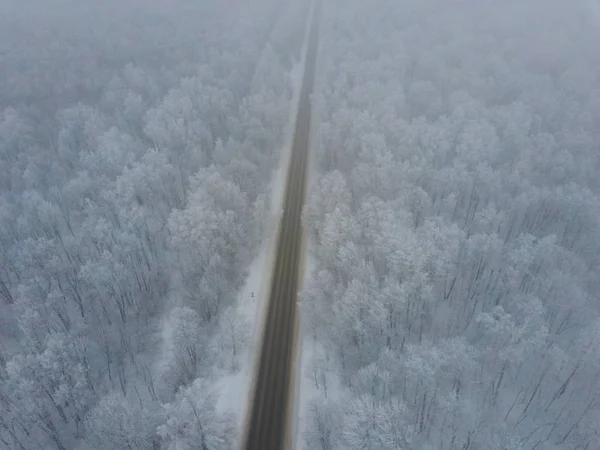 winter mountain road aerial view