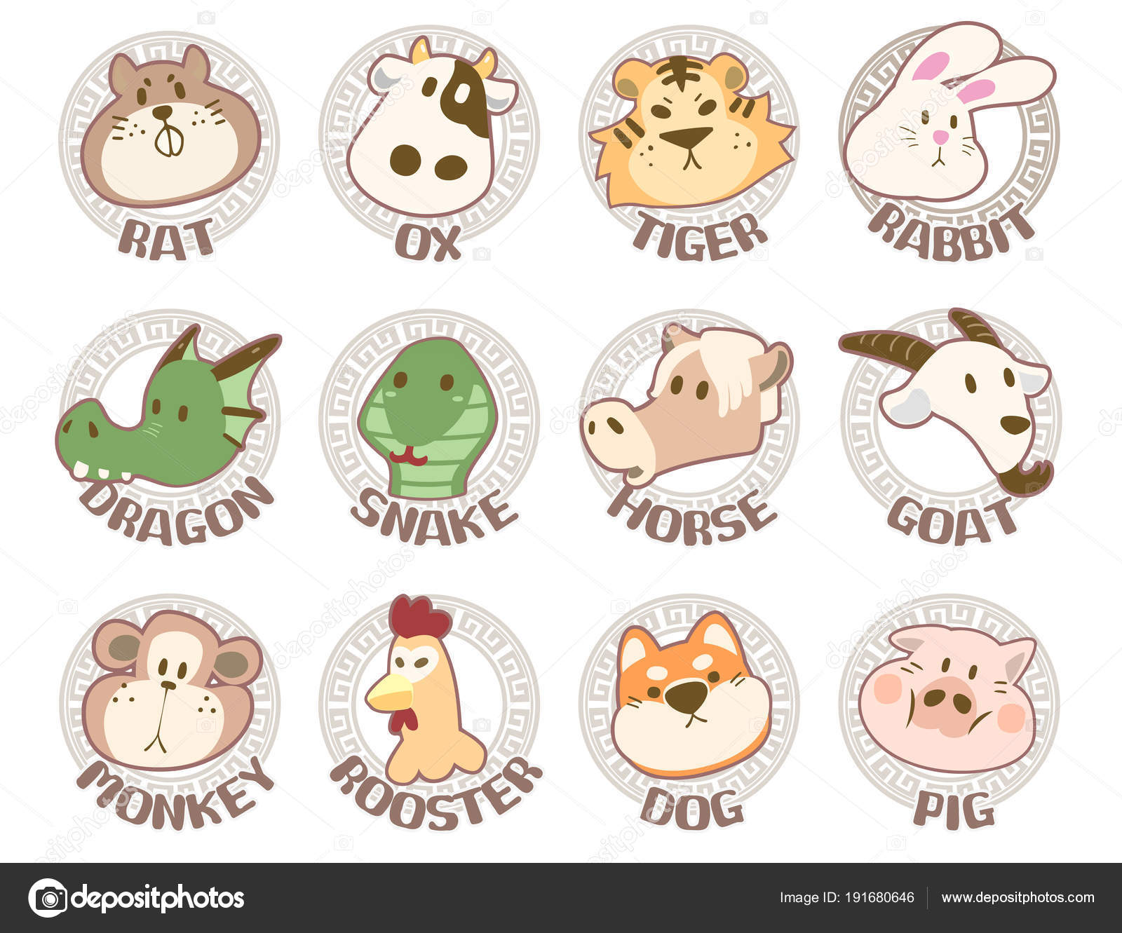 Set Vector Illustration Zodiac Signs Cute Cartoon Style Freehand ...