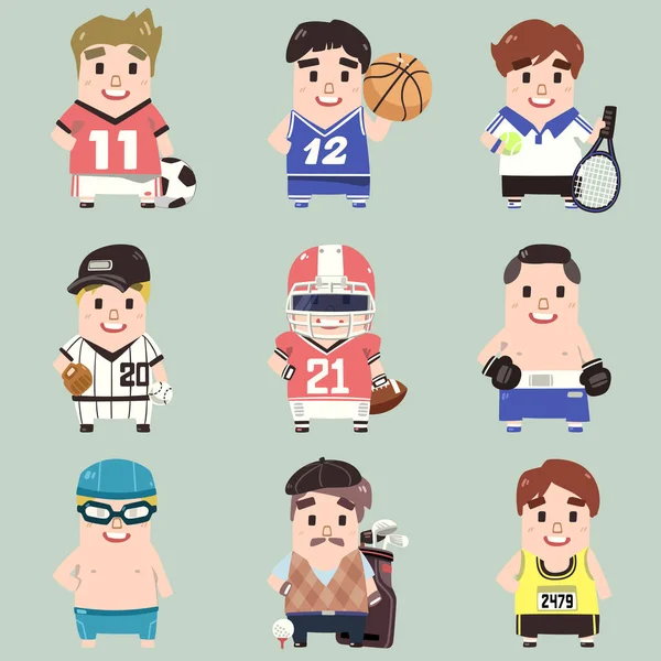 Vector Sport Homme Collection Dans Style Dessin Animé Plat — Image vectorielle