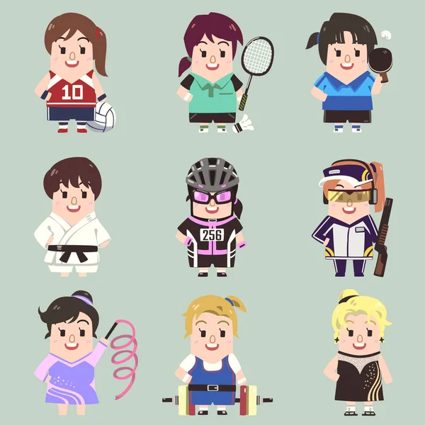 Colección Vectorial Sport Girl Estilo Plano Dibujos Animados — Vector de stock