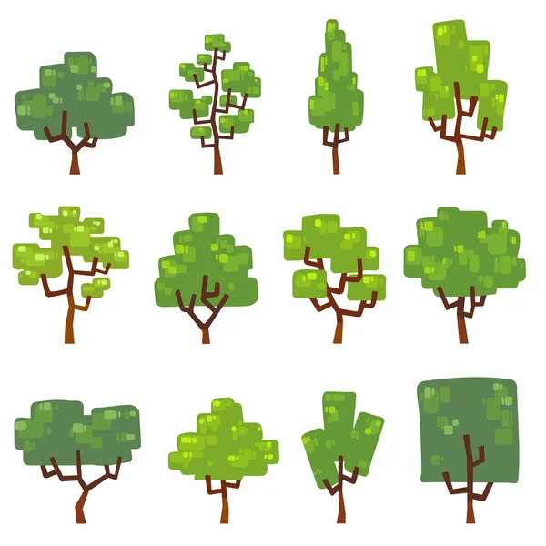 Definir Ilustrações Vetoriais Árvore Design Mínimo Isolado Segundo Plano Parte — Vetor de Stock