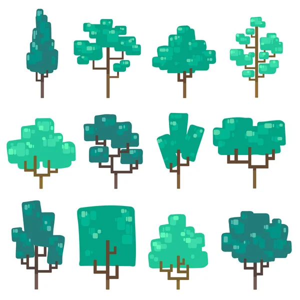 Establecer Ilustraciones Vectoriales Árbol Diseño Mínimo Aislado Sobre Fondo Parte — Vector de stock