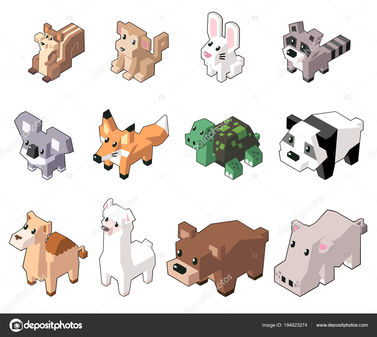 Set Vector Illustration Cute Isometric Animals Minimal Style Isolated Background Vector Image By C Zunaki Vector Stock 194823274