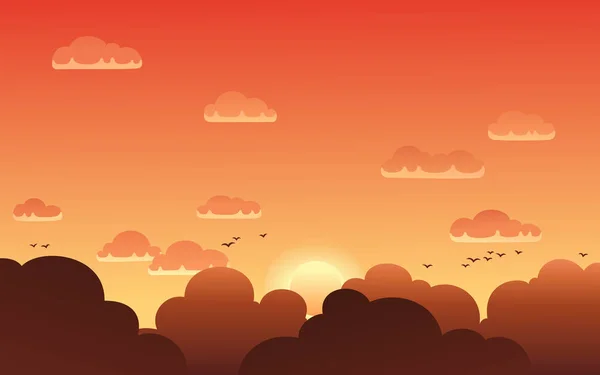 Ilustração Vetorial Belo Fundo Céu Por Sol Estilo Cartoon Com — Vetor de Stock