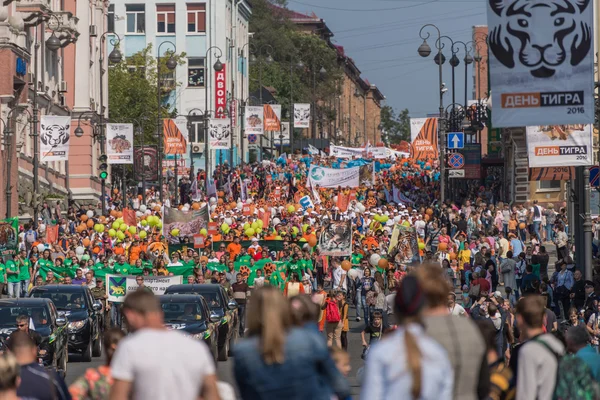 Carnival procession in honor of the Tiger Day. — Stock Photo, Image