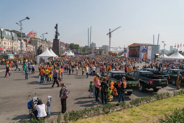 Celebração na praça central de Vladivostok em honra do Dia do Tigre . — Fotografia de Stock