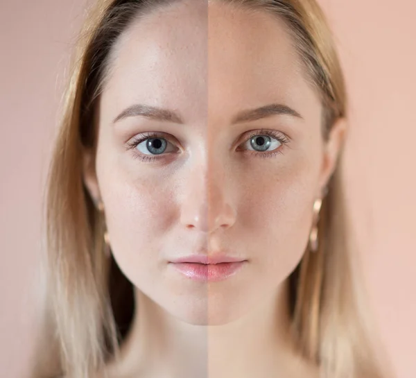 Beauty concept - retouch before and after. — Stock Photo, Image