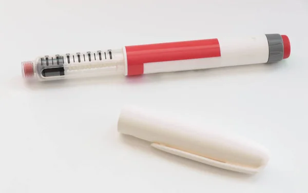 Diabetes Pen Injection Needle White Background Selective Focus — Stock Photo, Image