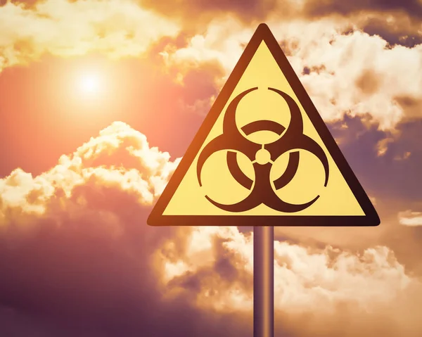 Yellow Biohazard Warning Sign Cloudy Sky Sun — Stock Photo, Image