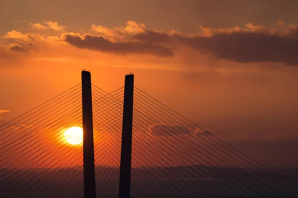 Vladivostok Panoráma Západ Slunce Nad Mostem — Stock fotografie