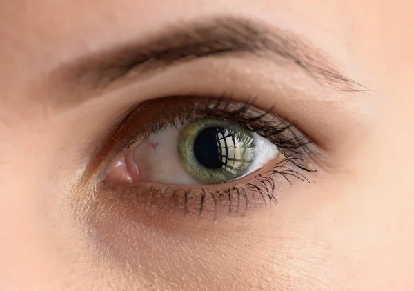 反射と人間の緑の目 マクロショット — ストック写真