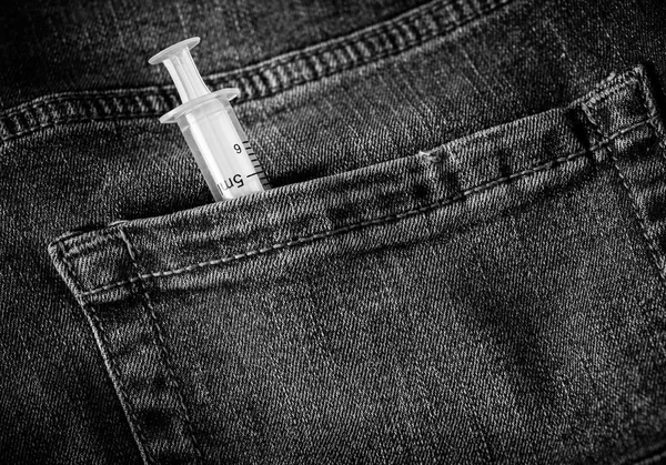 Syringe Jeans Pocket Concept Photo — Stock Photo, Image