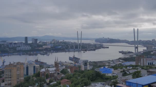 Vladivostok Rusya Federasyonu Ağustos 2017 Vladivostok Golden Köprüsü Günbatımında Ismini — Stok video