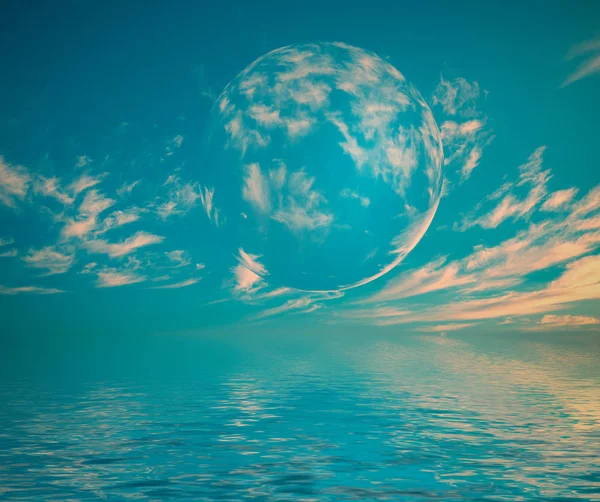 Sky with glass sphere reflecting in water. — Stock Photo, Image