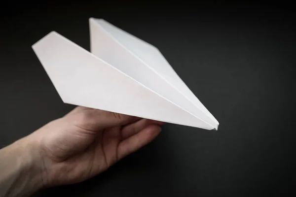 Paper Plane Hand Dark Background — Stock Photo, Image