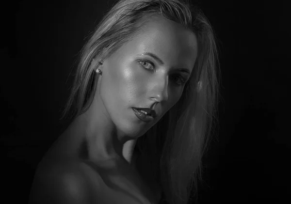 Black White Portrait Beautiful Young Woman — Stock Photo, Image
