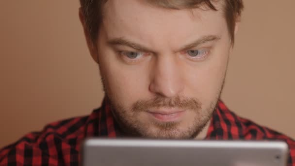 Young Man Using Tablet Computer Touchscreen Home — Stock Video