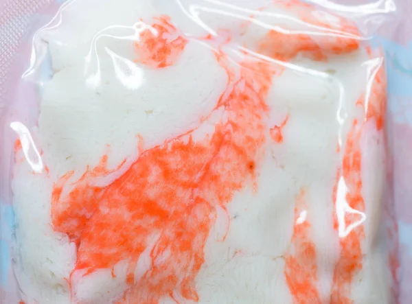 Imitatie Krab Vlees Gemaakt Van Surimi Plastic Verpakking — Stockfoto