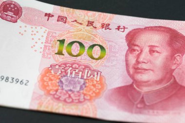 100 yuan, ayrıntı görünümü. Makro seçici odak ve sığ derinlik-in tarla.