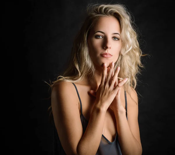 Portrait Beautiful Emotional Woman Green Eyes Studio Shot — Stock Photo, Image