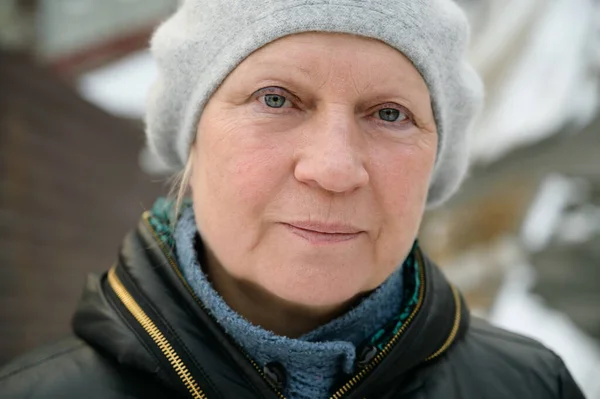 Winter Portrait Beautiful Aged Woman — Stock Photo, Image