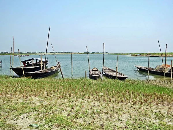 Rybářské Lodě Řeky Yamuna Nedaleko Bogra Bangladéš — Stock fotografie