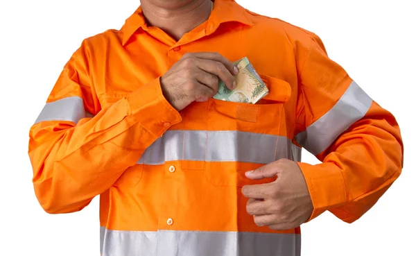 Supervisor u hombre de trabajo con camisa de alta visibilidad sosteniendo y c — Foto de Stock