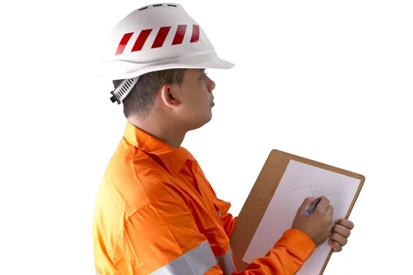 Toezichthouder met bouw harde hoed en hoge zichtbaarheid shirt — Stockfoto