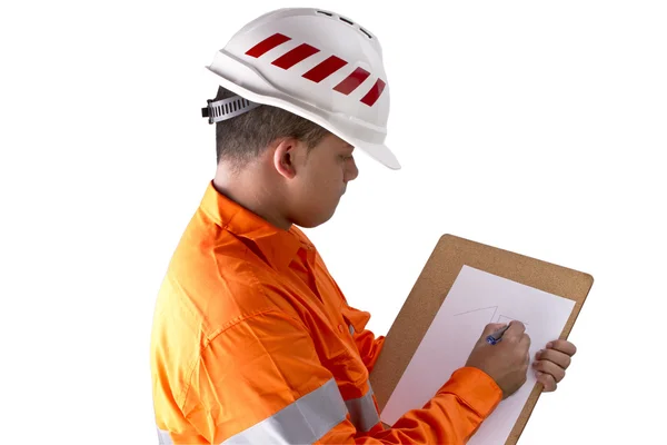 Supervisor con casco de construcción y camisa de alta visibilidad — Foto de Stock