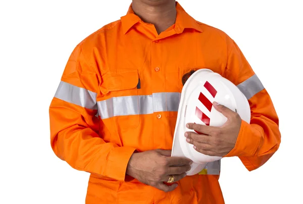 Supervisor con casco de construcción y camisa de alta visibilidad — Foto de Stock