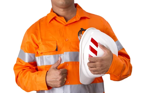 Supervisor com chapéu duro de construção e camisa de alta visibilidade — Fotografia de Stock