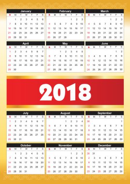 Takvim 2018 yılında vektör-ebilmek var olmak değiştirmek içine herhangi bir boyut için Yazdır