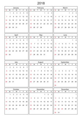 Takvim 2018 yılında vektör-ebilmek var olmak değiştirmek içine herhangi bir boyut için Yazdır