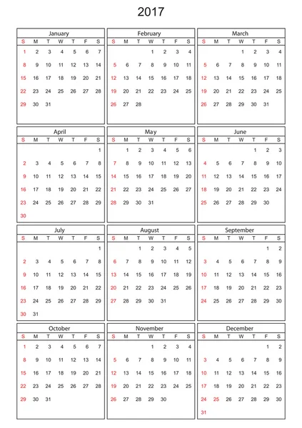 Kalendarz 2017 w wektor mogą być przekształcone w dowolnym rozmiarze do druku — Wektor stockowy