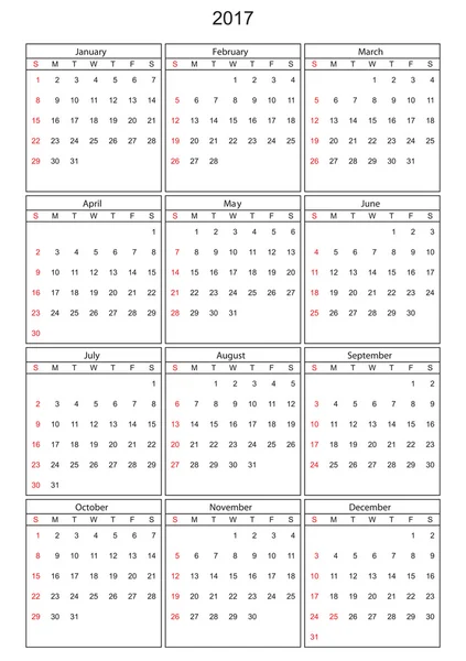 Calender 2017 în vector poate fi transformat în orice dimensiune pentru imprimare — Vector de stoc