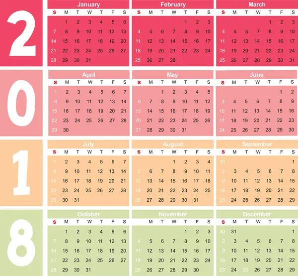 Calender 2018 in vector can be converted into any size for print — Stock Vector