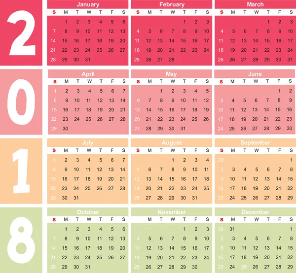 Calender 2018 în vector poate fi transformat în orice dimensiune pentru imprimare — Vector de stoc