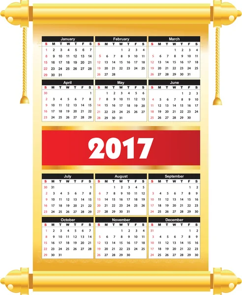 Calendario 2017 en vector para imprimir sin perder resolución , — Vector de stock
