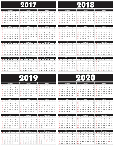 Takvim 2017, 2018, 2019, 2020 yılında vektör