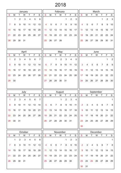 ベクトルでカレンダー 2018 年は印刷の任意のサイズに変換できます。 — ストックベクタ