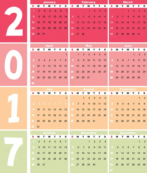 Calender 2017 în vector poate fi transformat în orice dimensiune pentru imprimare — Vector de stoc