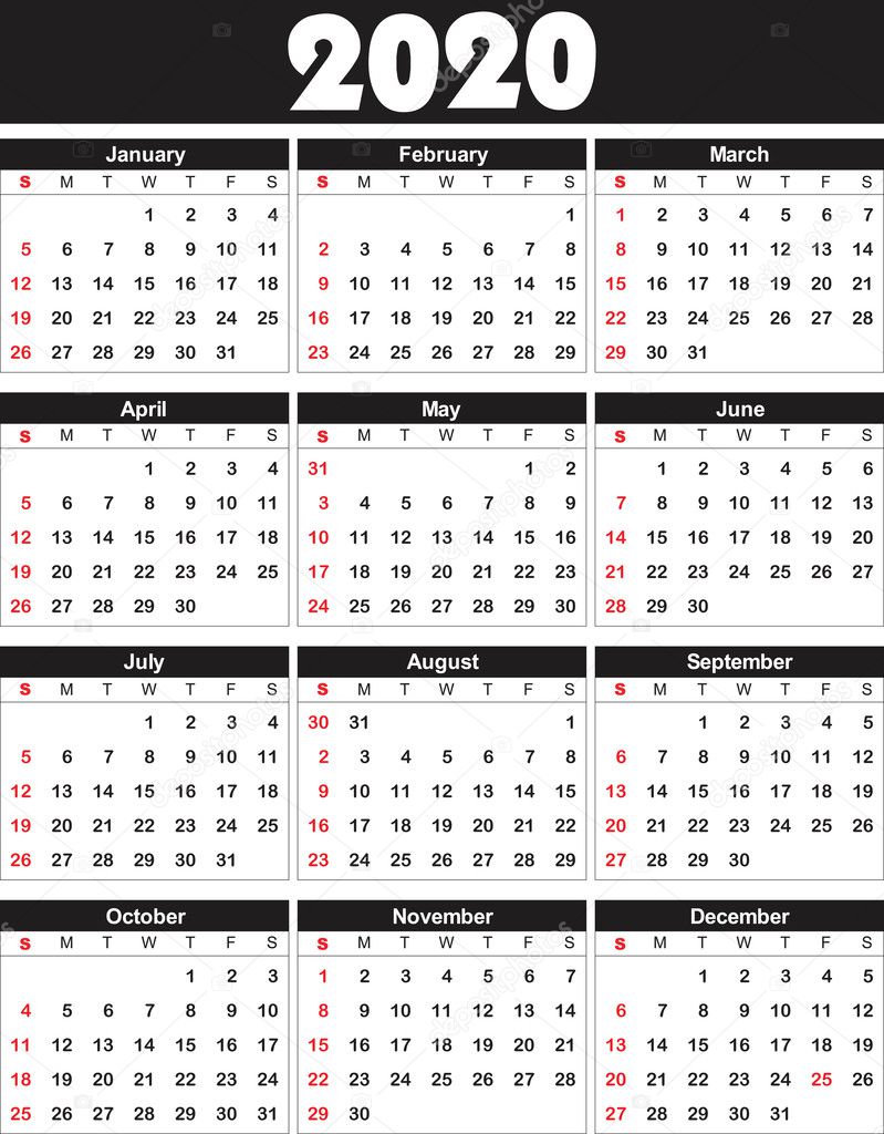 Calender 2020 in vector can be converted into any size for print