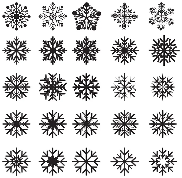 Invierno copos de nieve iconos establecidos en el vector aislado en el fondo blanco — Archivo Imágenes Vectoriales