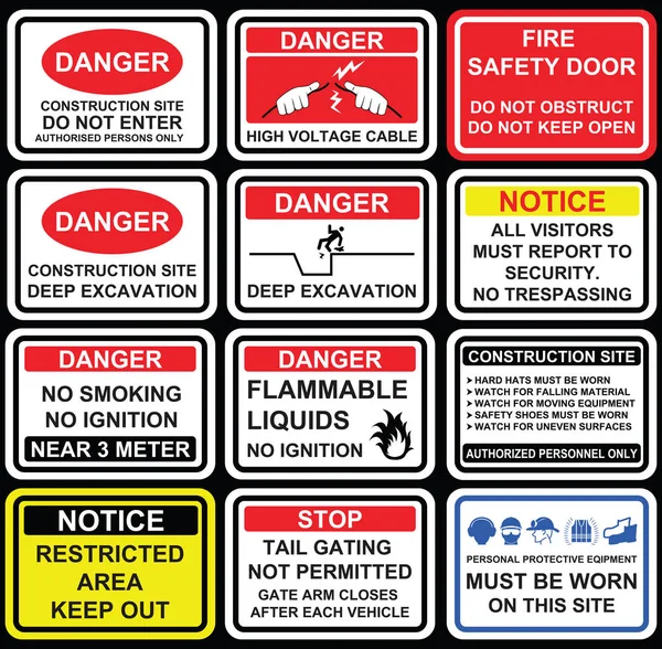 建筑施工现场安全警示标牌、 图标和 s — 图库矢量图片