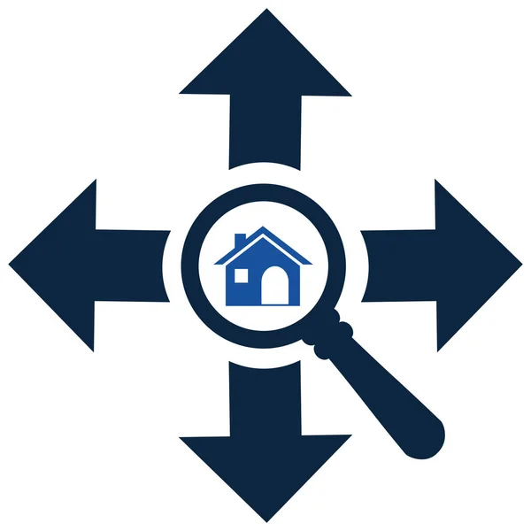 Acerque o busque el hogar en cada icono de vector de dirección. Búsqueda — Vector de stock