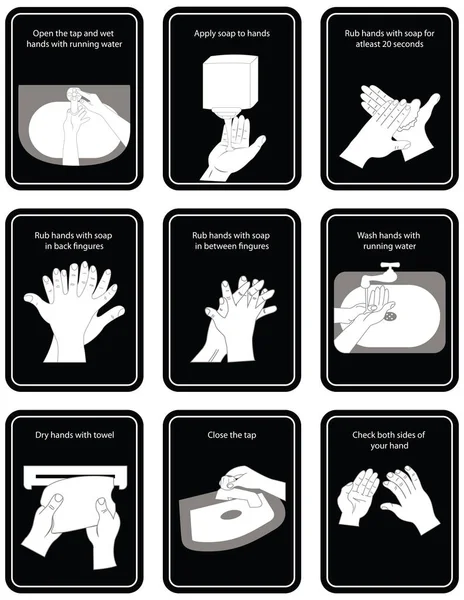 9 adımlar el yordamı hijyen için vektör illustratio içinde yıkayın.