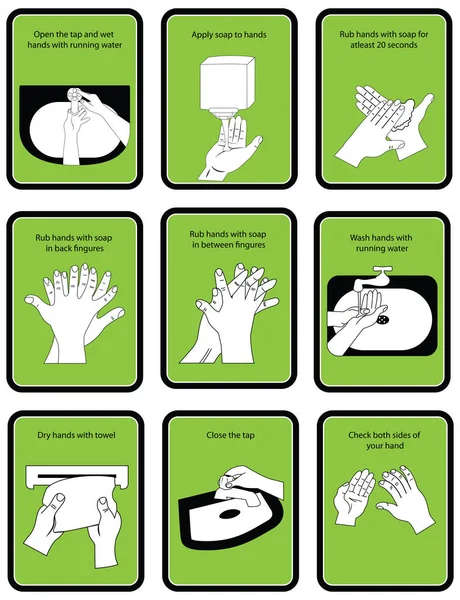 9 adımlar el yordamı hijyen için vektör illustratio içinde yıkayın.